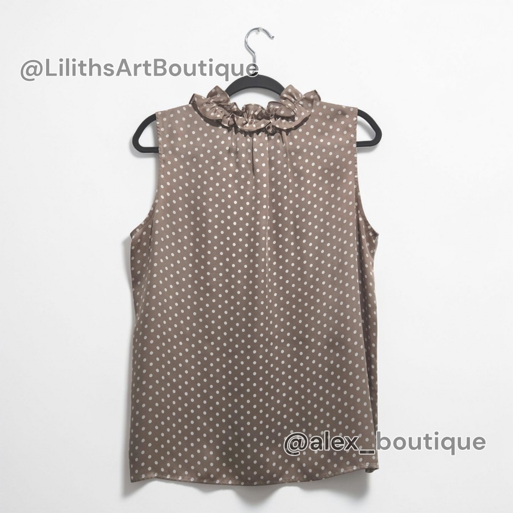 Nine West Suit Separates Polka Dot Ruffle Neck Sleeveless Blouse Size L (L033) - Picture 3 of 8